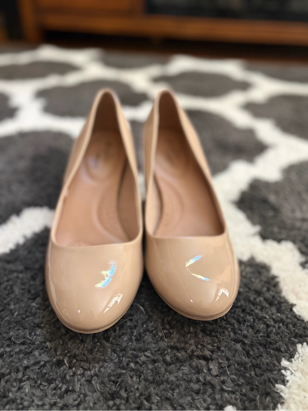WIDE WIDTH Nude Patent Round-Toe Heels